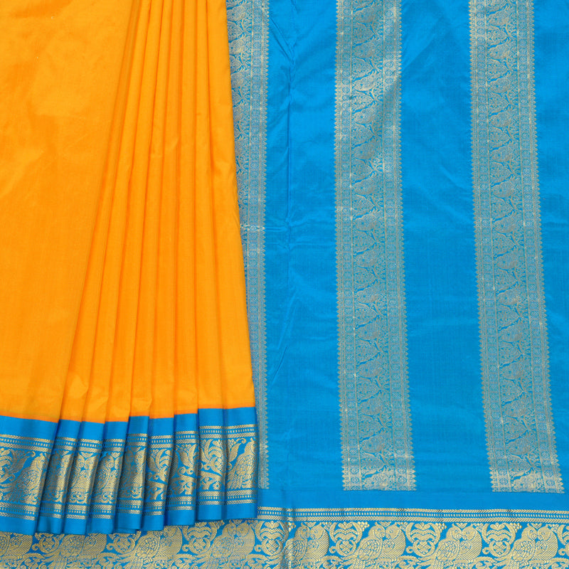 Hayagrivas Handloom Mambazham Orange Ten Yards Silk Saree KBF548G1-4
