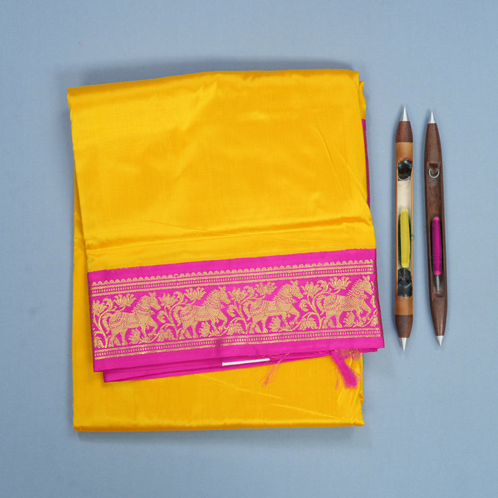 Hayagrivas Handloom Yellow Ten Yards Silk Saree KBF548G1-40