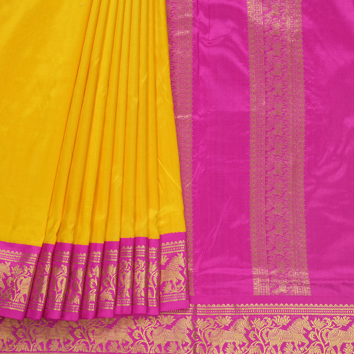 Hayagrivas Handloom Yellow Ten Yards Silk Saree KBF548G1-40