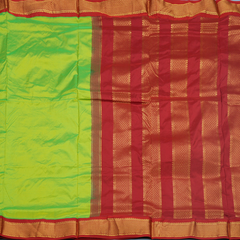 Hayagrivas Handloom Fluorescent Green Ten Yards Silk Saree KBF548G1-59