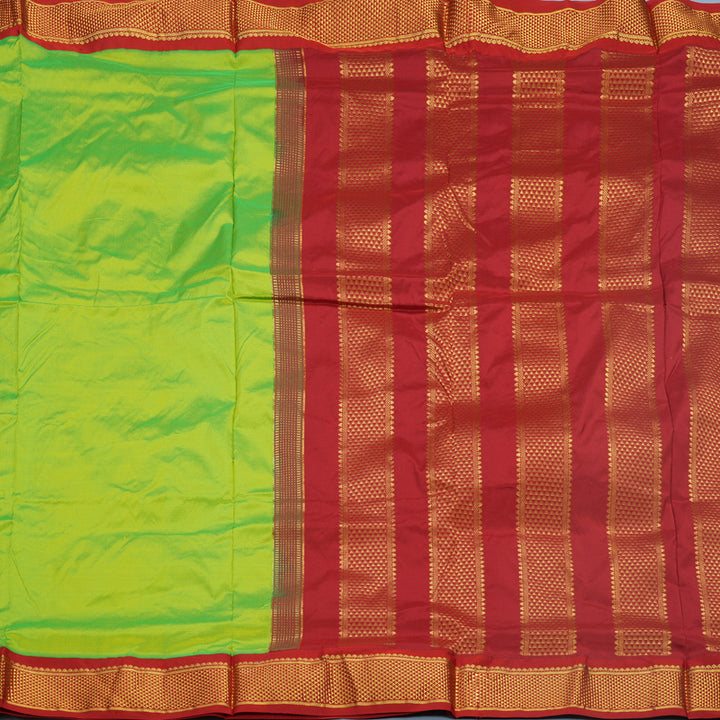 Hayagrivas Handloom Fluorescent Green Ten Yards Silk Saree KBF548G1-59