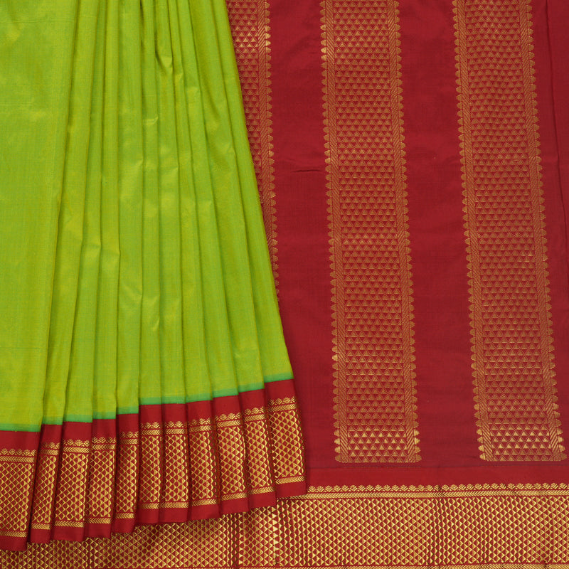 Hayagrivas Handloom Fluorescent Green Ten Yards Silk Saree KBF548G1-59