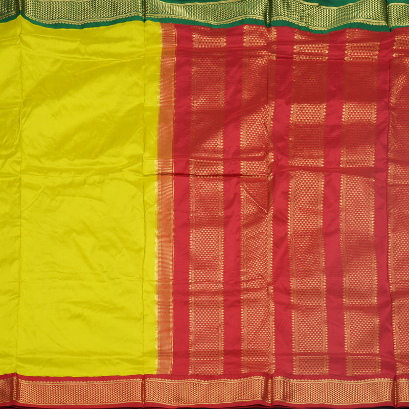 Hayagrivas Handloom Lime Green Ten Yards Silk Saree KBF548G1-62