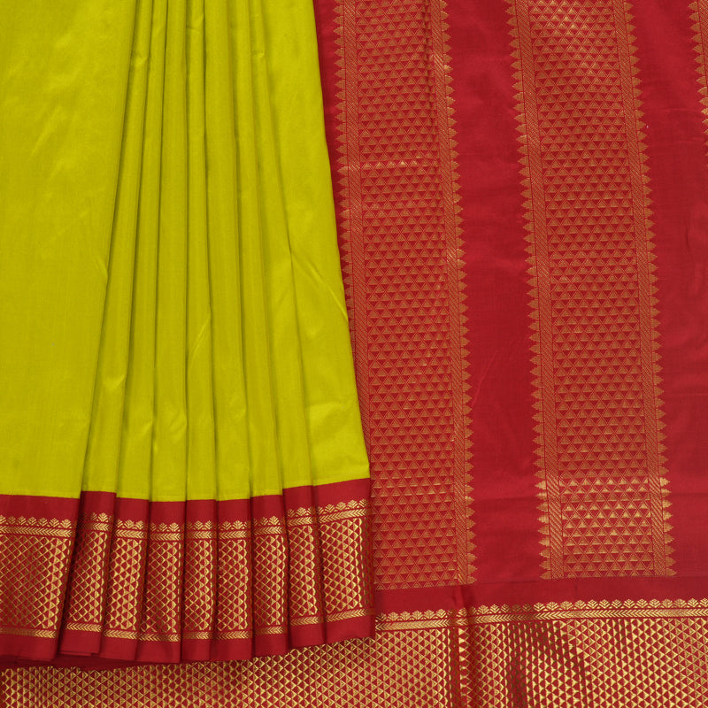Hayagrivas Handloom Lime Green Ten Yards Silk Saree KBF548G1-62