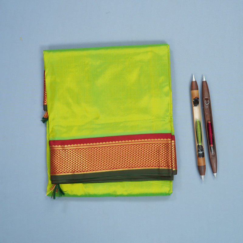 Hayagrivas Handloom Fluorescent Green Ten Yards Silk Saree KBF548G1-66