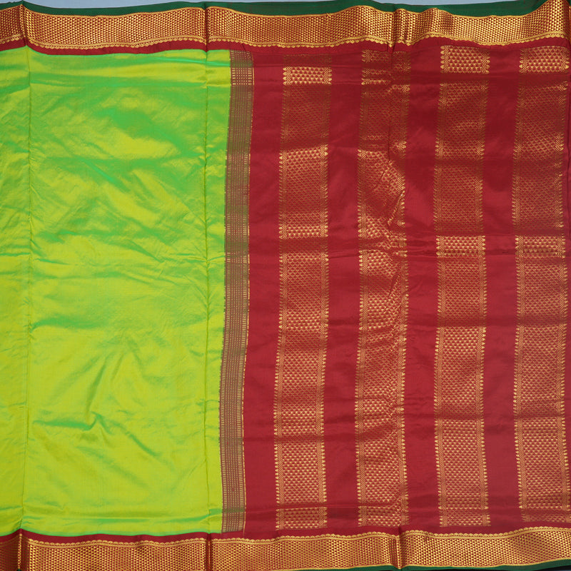 Hayagrivas Handloom Fluorescent Green Ten Yards Silk Saree KBF548G1-66