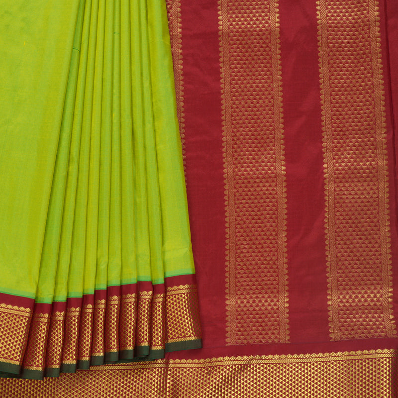 Hayagrivas Handloom Fluorescent Green Ten Yards Silk Saree KBF548G1-66