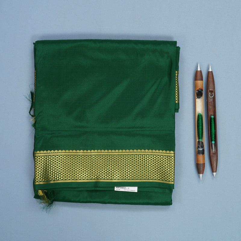 Hayagrivas Handloom Dark Green Ten Yards Silk Saree KBF548G2-1