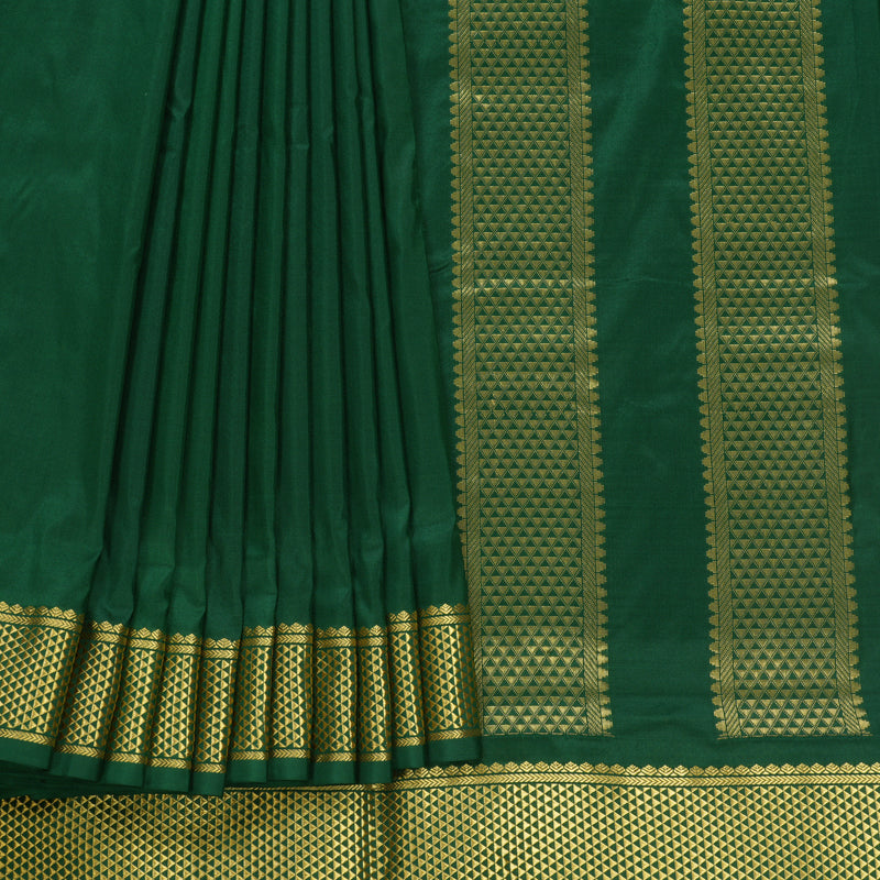 Hayagrivas Handloom Dark Green Ten Yards Silk Saree KBF548G2-1