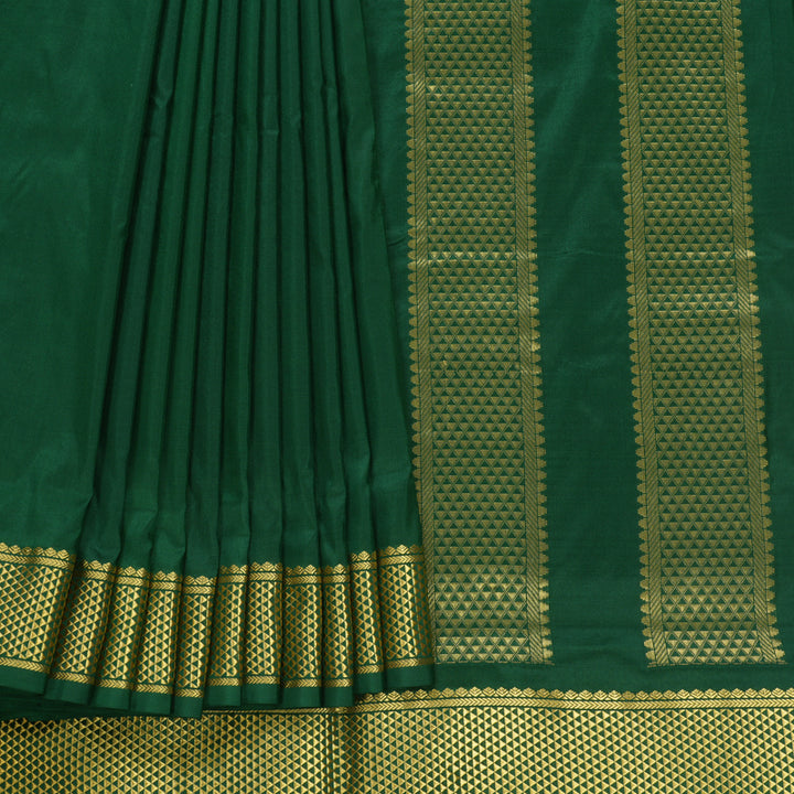 Hayagrivas Handloom Dark Green Ten Yards Silk Saree KBF548G2-1