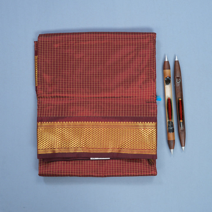 Hayagrivas Handloom Maroon Ten Yards Silk Saree KBF548G3-1