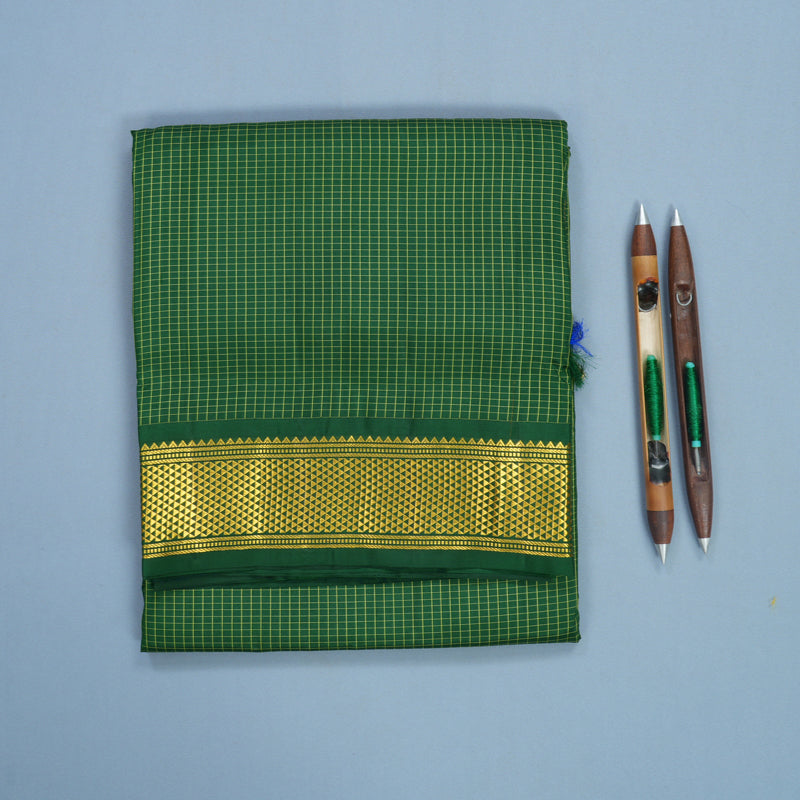 Hayagrivas Handloom Dark Green Ten Yards Silk Saree KBF548G3-2