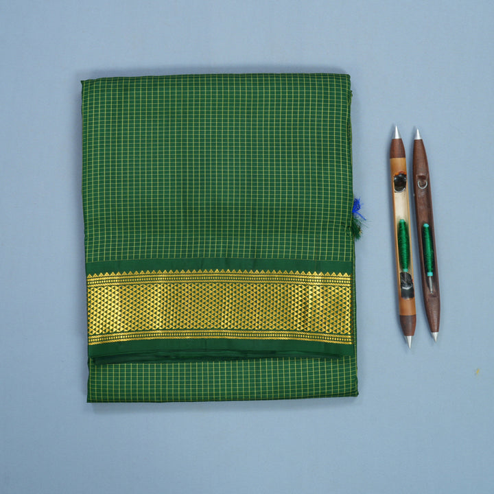 Hayagrivas Handloom Dark Green Ten Yards Silk Saree KBF548G3-2