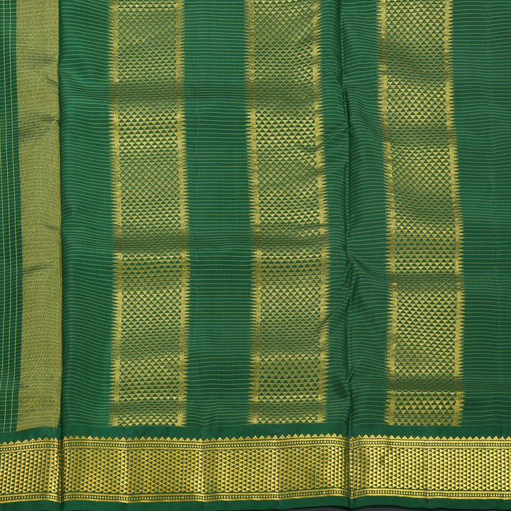Hayagrivas Handloom Dark Green Ten Yards Silk Saree KBF548G3-2