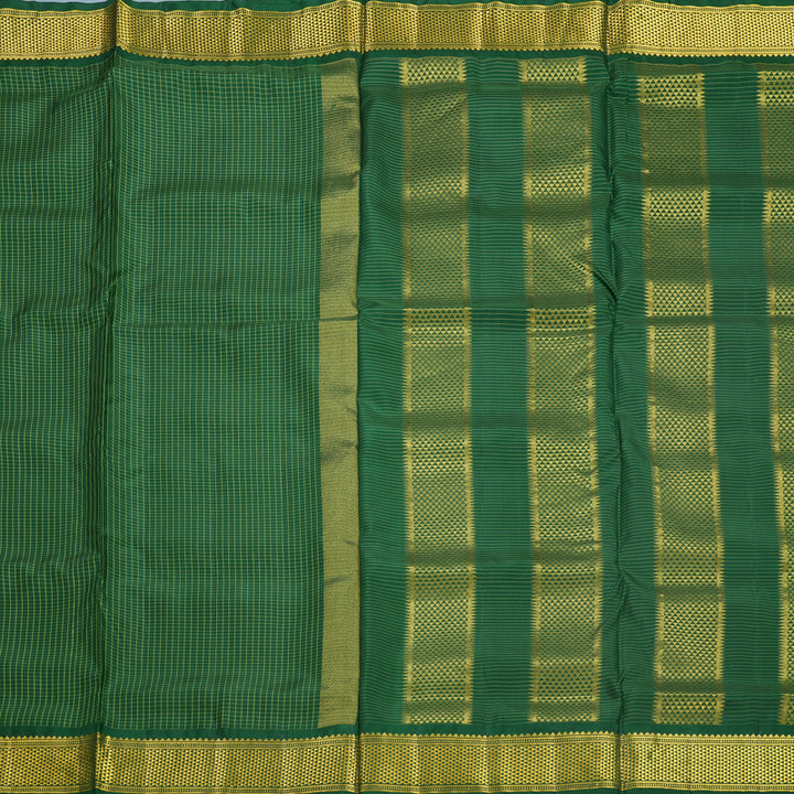 Hayagrivas Handloom Dark Green Ten Yards Silk Saree KBF548G3-2