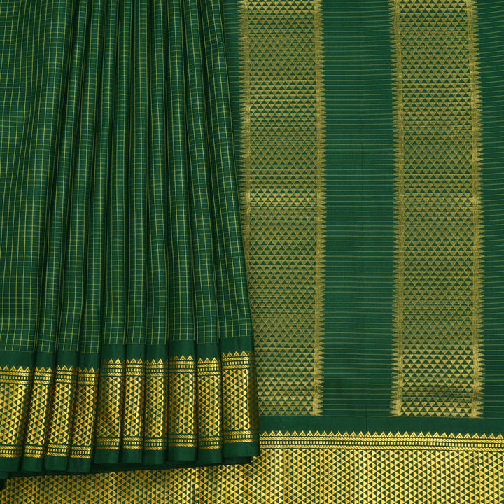 Hayagrivas Handloom Dark Green Ten Yards Silk Saree KBF548G3-2