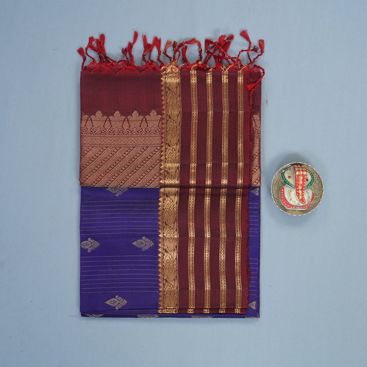 Hayagrivas Purplish-Blue Handloom Soft Silk Saree KBF549G1-4