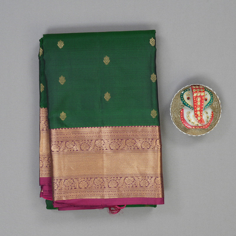 Hayagrivas Handloom Bottle Green Kanjivaram Silk Saree with Magenta Border KBF54D1-10