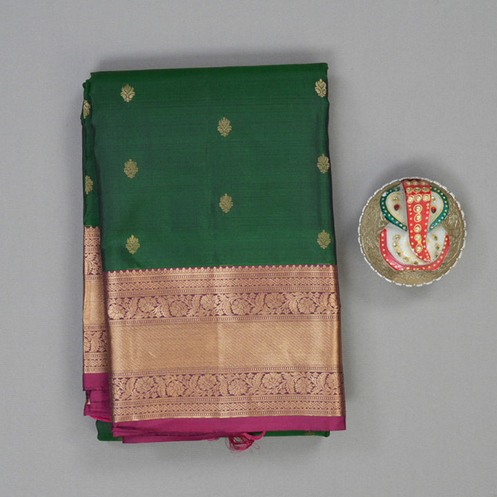 Hayagrivas Handloom Bottle Green Kanjivaram Silk Saree with Magenta Border KBF54D1-10