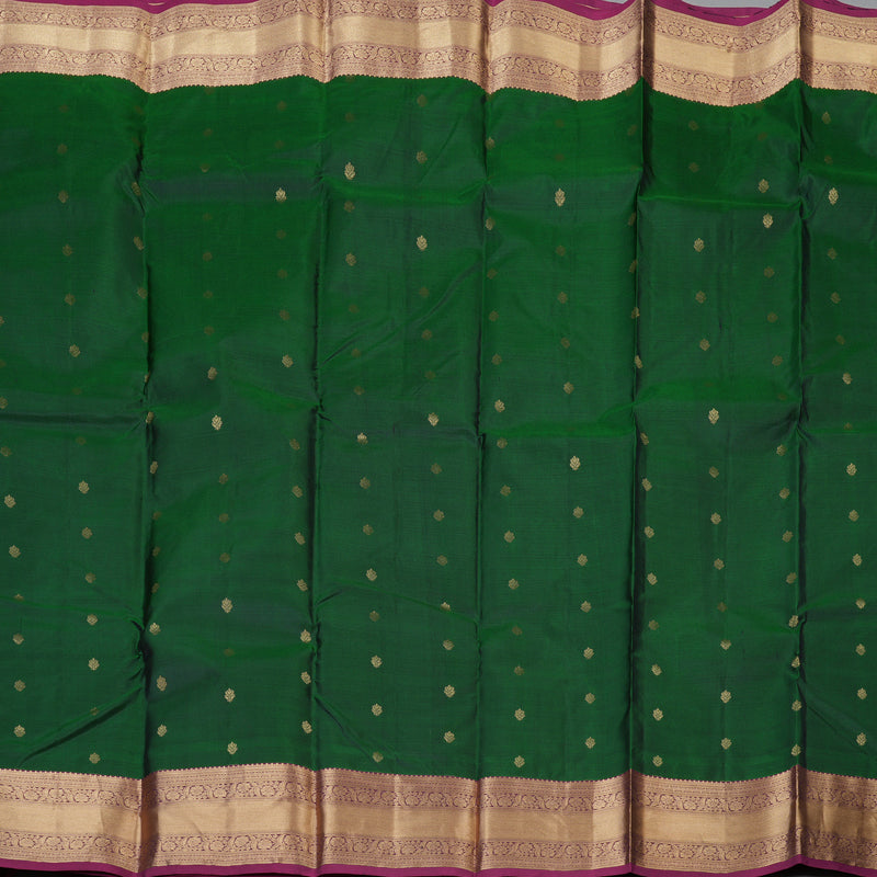 Hayagrivas Handloom Bottle Green Kanjivaram Silk Saree with Magenta Border KBF54D1-10
