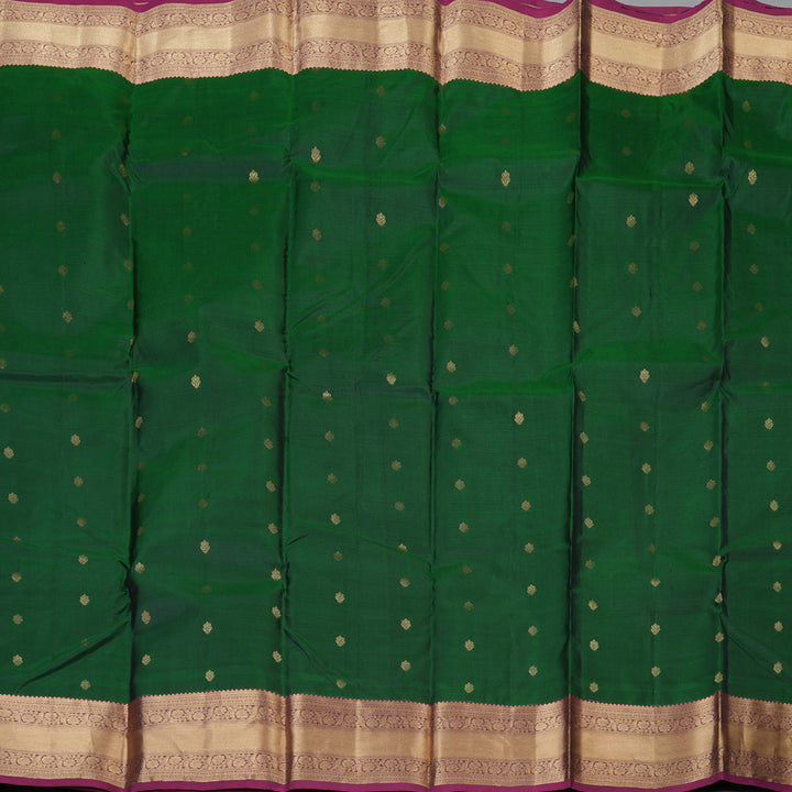 Hayagrivas Handloom Bottle Green Kanjivaram Silk Saree with Magenta Border KBF54D1-10