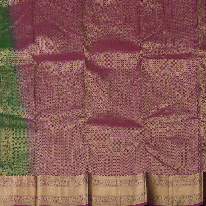 Hayagrivas Handloom Bottle Green Kanjivaram Silk Saree with Magenta Border KBF54D1-10