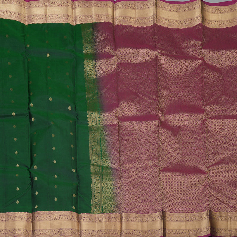 Hayagrivas Handloom Bottle Green Kanjivaram Silk Saree with Magenta Border KBF54D1-10