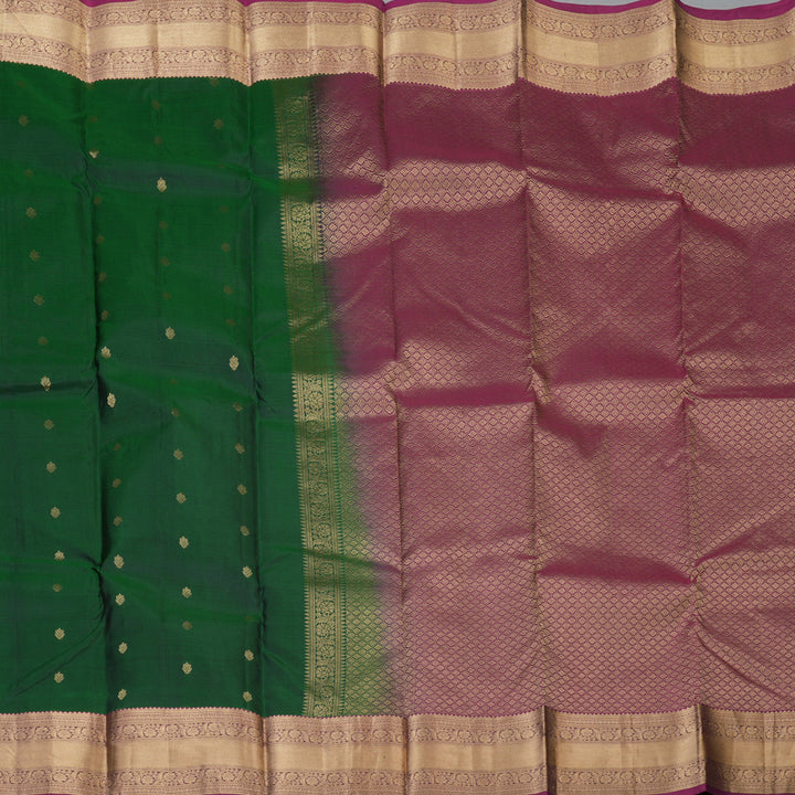 Hayagrivas Handloom Bottle Green Kanjivaram Silk Saree with Magenta Border KBF54D1-10