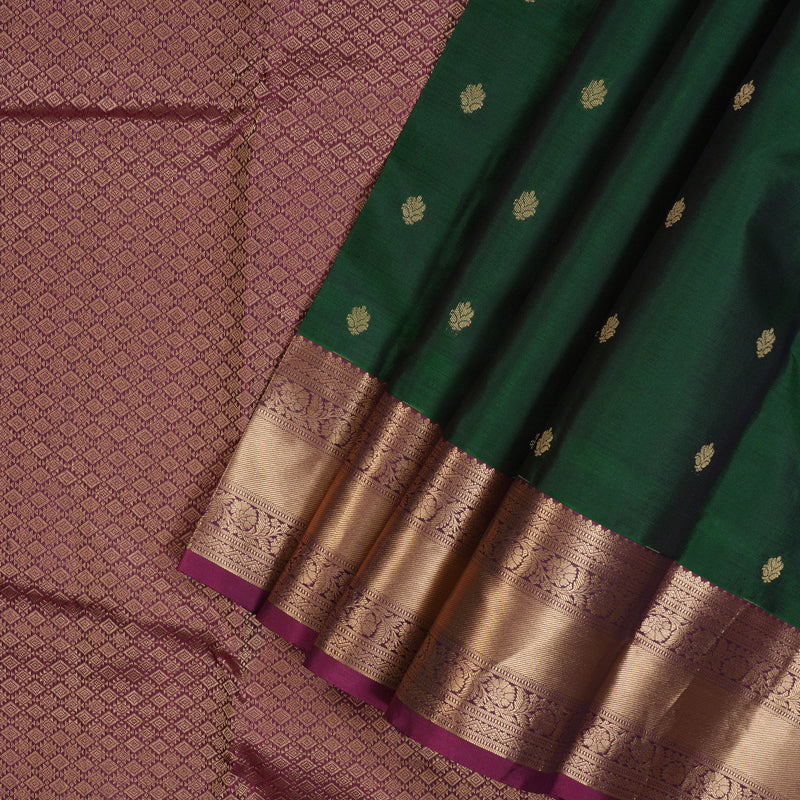 Hayagrivas Handloom Bottle Green Kanjivaram Silk Saree with Magenta Border KBF54D1-10