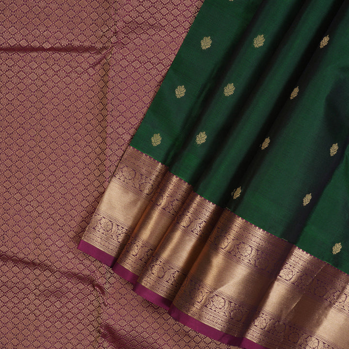 Hayagrivas Handloom Bottle Green Kanjivaram Silk Saree with Magenta Border KBF54D1-10