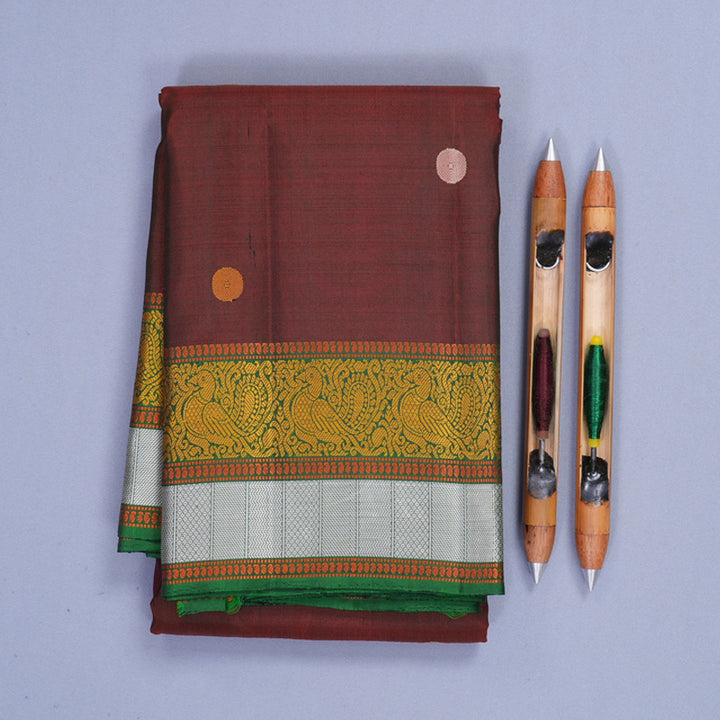 Hayagrivas Handloom Maroon Kanjivaram Silk Saree with Green Border KBF552G1-10