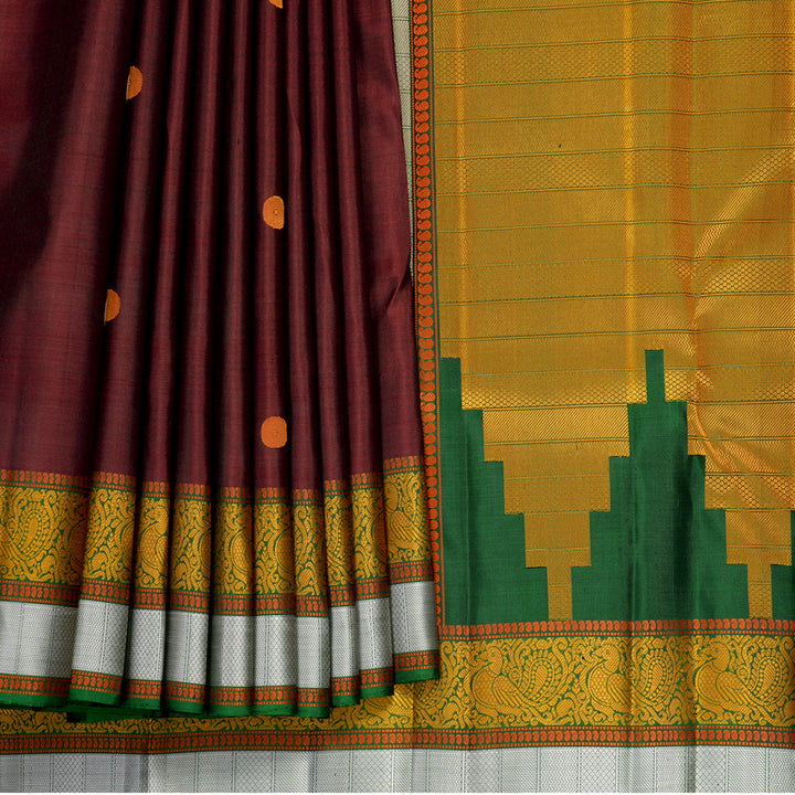 Hayagrivas Handloom Maroon Kanjivaram Silk Saree with Green Border KBF552G1-10