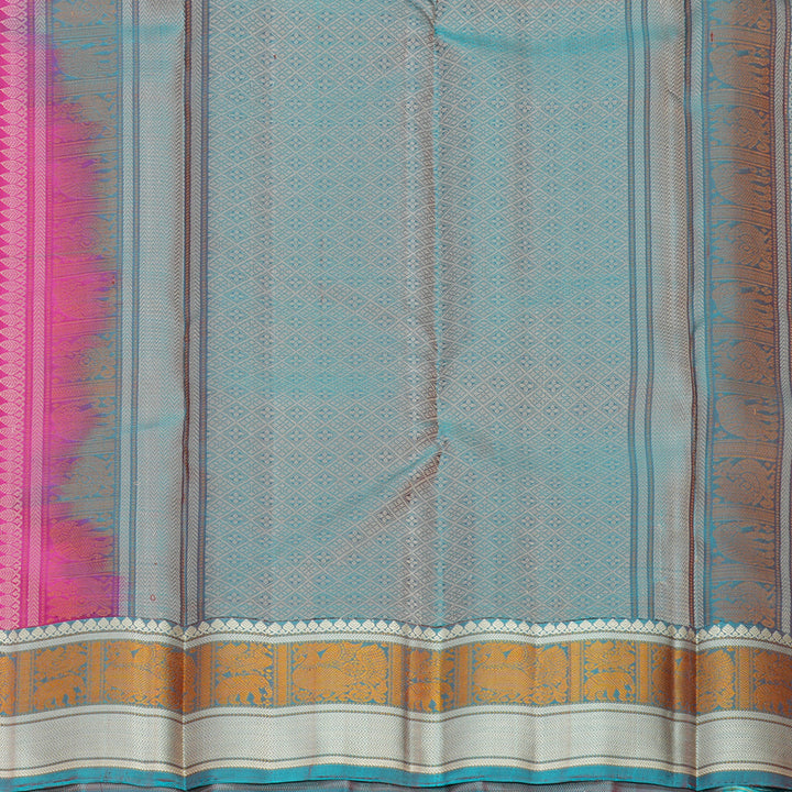 Hayagrivas Handloom Rani Pink Kanjivaram Silk Saree with Cyan Blue Border KBF552G1-11