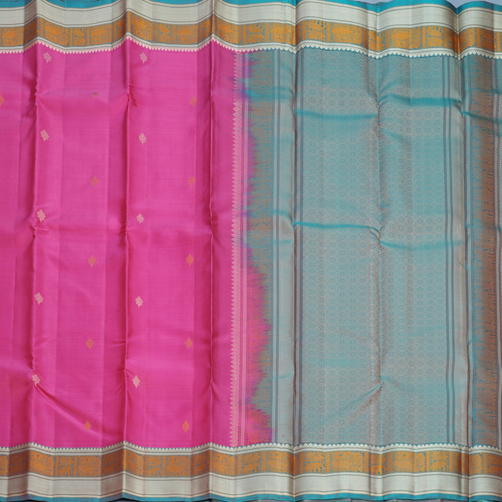 Hayagrivas Handloom Rani Pink Kanjivaram Silk Saree with Cyan Blue Border KBF552G1-11