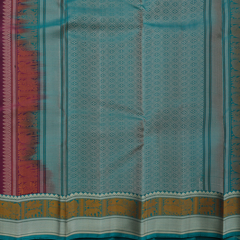 Hayagrivas Handloom Wine Purple Kanjivaram Silk Saree with Teal Green Border KBF552G1-12