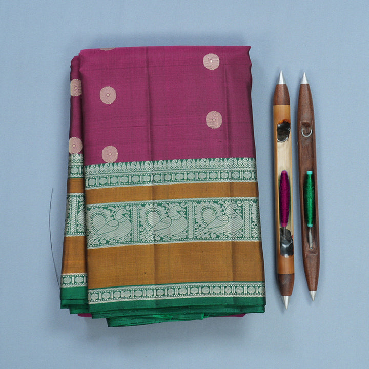 Hayagrivas Handloom Purple Kanjivaram Silk Saree with Dark Green Border KBF552G1-13