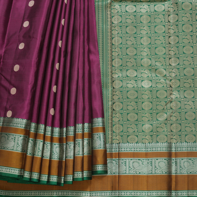 Hayagrivas Handloom Purple Kanjivaram Silk Saree with Dark Green Border KBF552G1-13