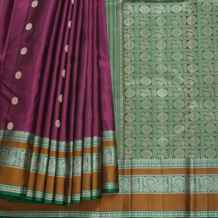 Hayagrivas Handloom Purple Kanjivaram Silk Saree with Dark Green Border KBF552G1-13