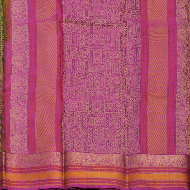 Hayagrivas Handloom Olive Green Kanjivaram Silk Saree with Purple Border KBF552G1-16