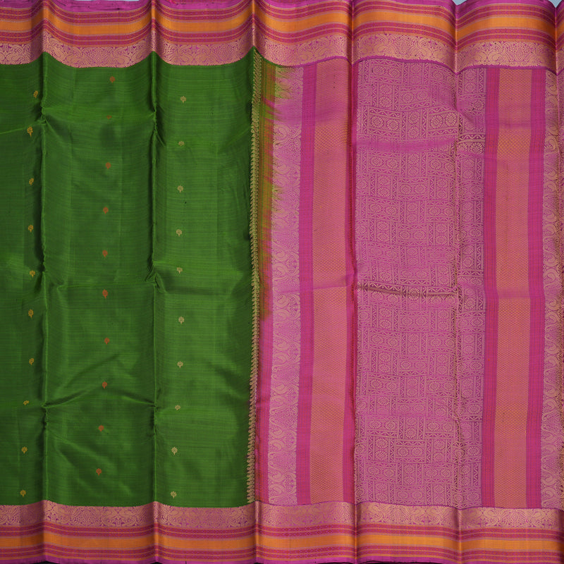 Hayagrivas Handloom Olive Green Kanjivaram Silk Saree with Purple Border KBF552G1-16