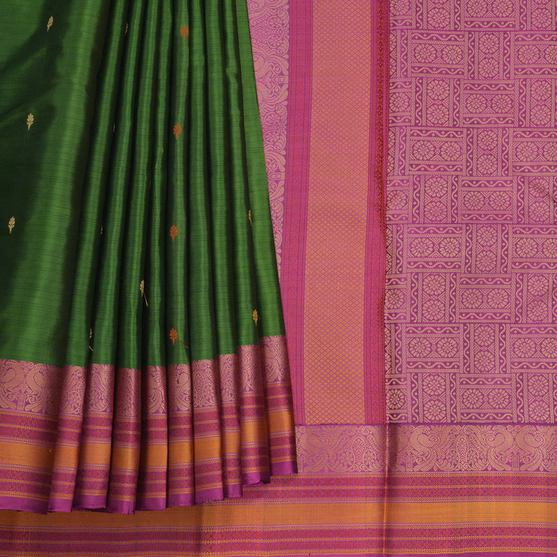 Hayagrivas Handloom Olive Green Kanjivaram Silk Saree with Purple Border KBF552G1-16