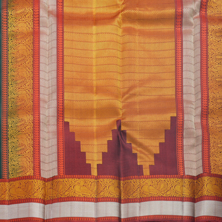 Hayagrivas Handloom Bottle Green Kanjivaram Silk Saree with Maroon Border KBF552G1-2