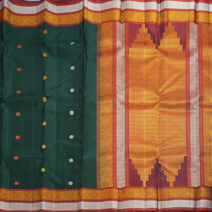 Hayagrivas Handloom Bottle Green Kanjivaram Silk Saree with Maroon Border KBF552G1-2