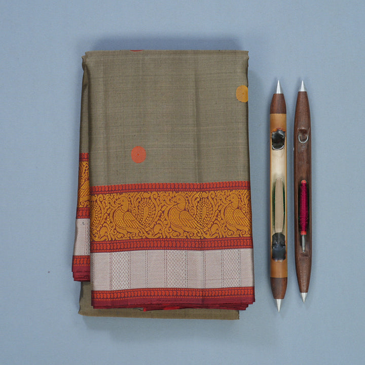 Hayagrivas Handloom Elephant Grey Kanjivaram Silk Saree with Maroon Border KBF552G1-4