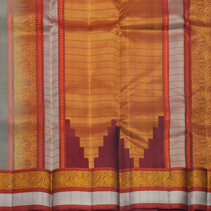 Hayagrivas Handloom Elephant Grey Kanjivaram Silk Saree with Maroon Border KBF552G1-4