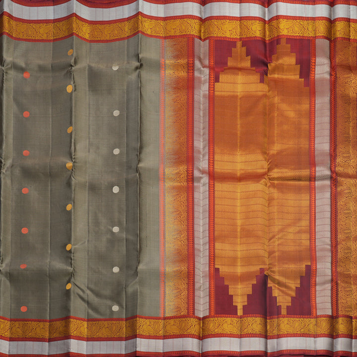 Hayagrivas Handloom Elephant Grey Kanjivaram Silk Saree with Maroon Border KBF552G1-4