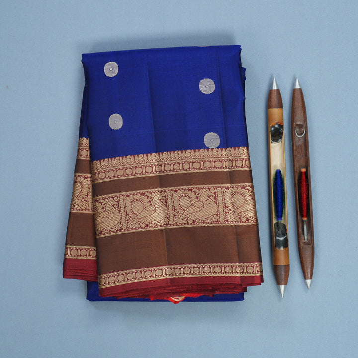 Hayagrivas Handloom MS Blue Kanjivaram Silk Saree with Rusty Red Border KBF552G1-6