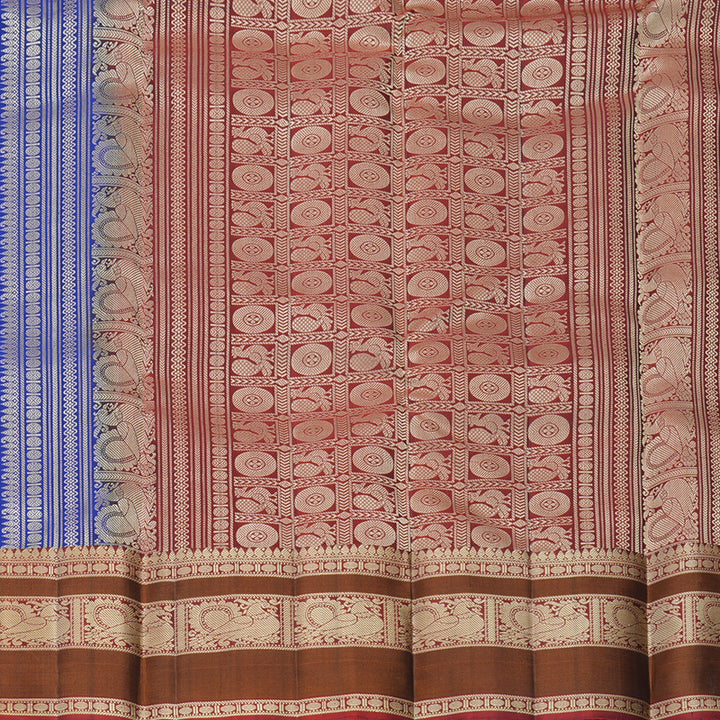 Hayagrivas Handloom MS Blue Kanjivaram Silk Saree with Rusty Red Border KBF552G1-6