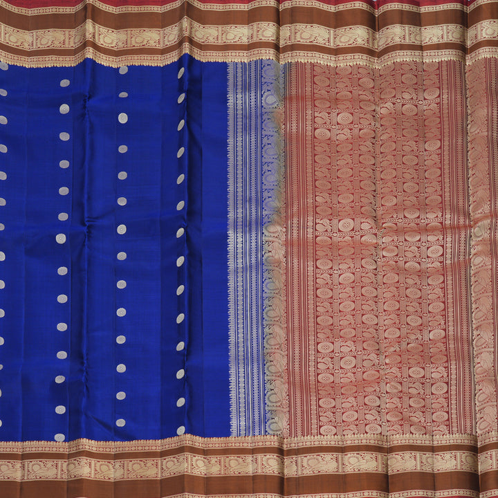 Hayagrivas Handloom MS Blue Kanjivaram Silk Saree with Rusty Red Border KBF552G1-6