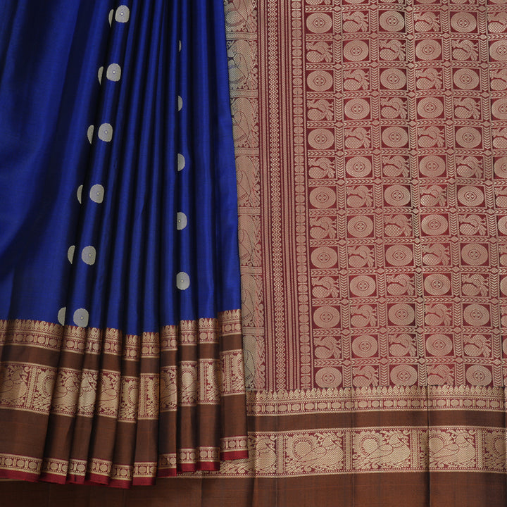 Hayagrivas Handloom MS Blue Kanjivaram Silk Saree with Rusty Red Border KBF552G1-6